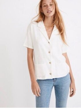 Madewell Knit Lightspun Camp Shirt Button-Up Top